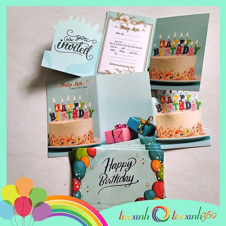 Thiệp Mời Sinh Nhật Hình Bánh Kem Happy Birthday (5 chiếc) - Ảnh 5