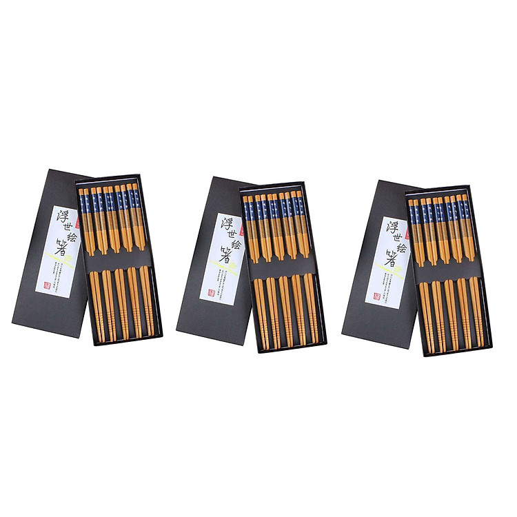 Combo 03 Set đũa tre Tanaka in họa tiết hoa văn tinh xảo - Nội địa Nhật Bản (Set 05 đôi)