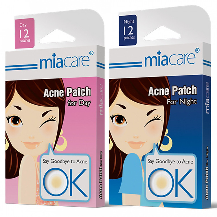 Combo 2 hộp miếng dán hỗ trợ điều trị mụn che khuyết điểm Miacare dùng ban ngày và đêm 12 miếng/hộp