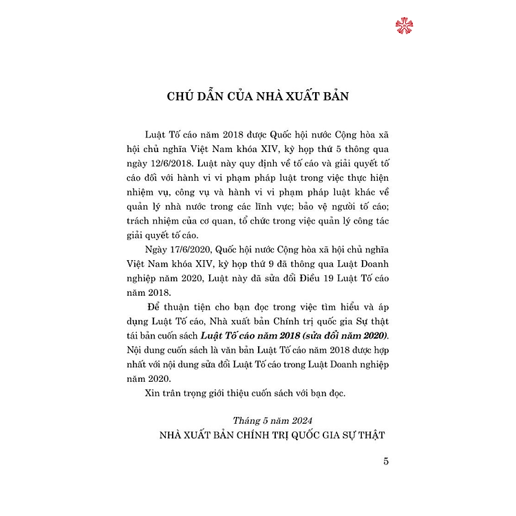 Luật tố cáo năm 2018 sửa đổi, bổ sung năm 2020 (bản in 2024) - Ảnh 2