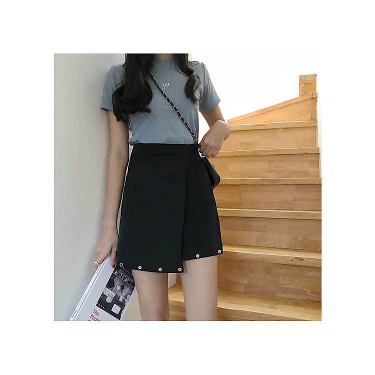 Quần giả váy nữ vạt xéo lai khoen mt776 Size S,M màu đen kiểu dáng mới lạ, mặc vào không đụng hàng