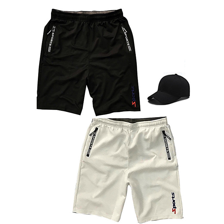 Combo 2 Quần shorts thể thao nam dạng sọt sport đùi chất thun lạnh 4 chiều cao cấp phù hợp tập gym hay mặc nhà màu trắng và đen DUI-P101 (tặng 1 nón)