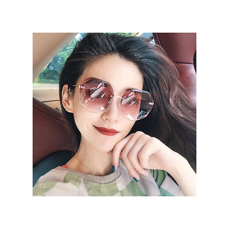 Kính râm nữ không viền nữ phiên bản Hàn Quốc là kính mỏng UV bảo vệ -Kính mắt nữ hình đa giác K02