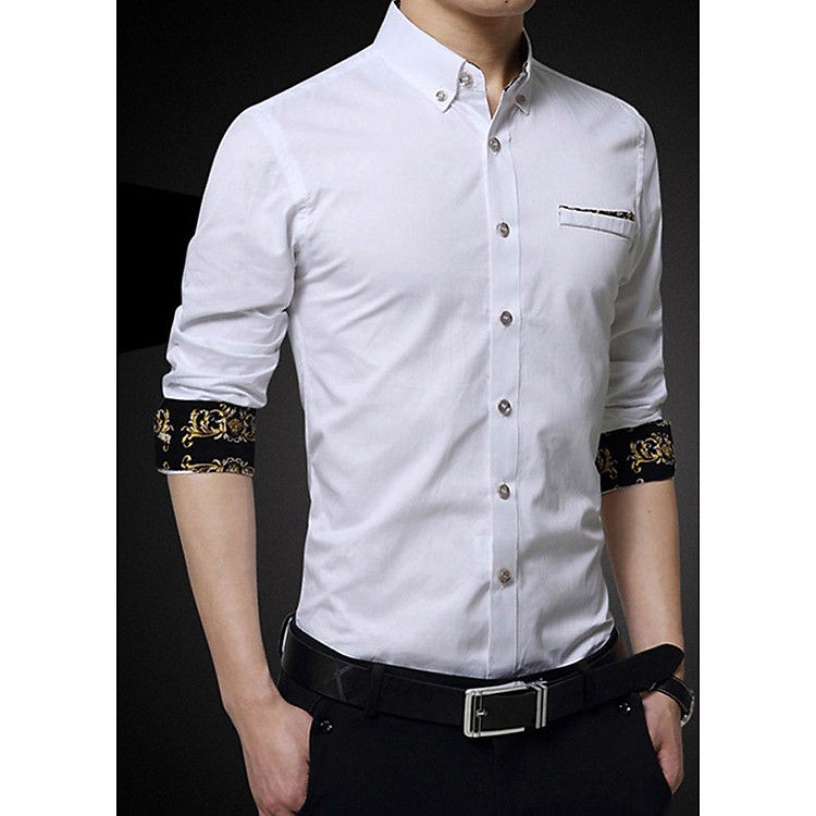 Áo sơ mi nam thiết kế độc đáo với điểm nhấn ở tay áo phong cách lịch lãm quý phái 110 trắng