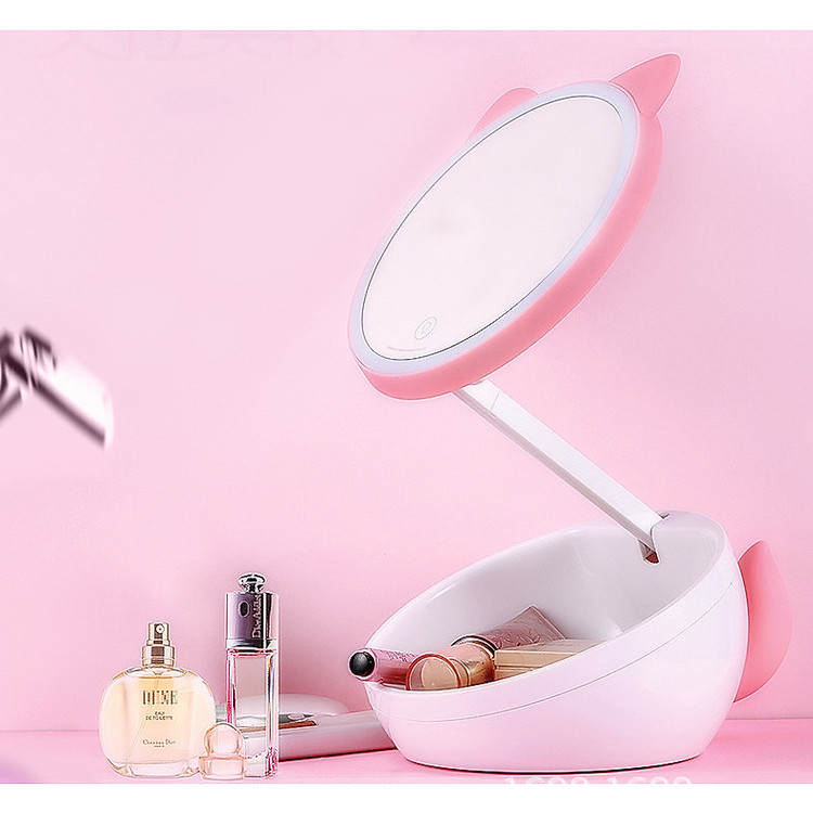 GƯƠNG MAKEUP CÓ CẢ ĐÈN CẢM ỨNG- HÌNH CON MÈO DỄ THƯƠNG- HIỆU REMAX RT-L02