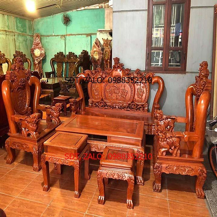 bộ bàn ghế nghê phượng gỗ hương đá