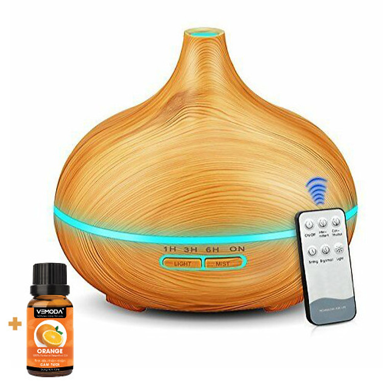 Máy xông tinh dầu cao cấp Bầu Tiên. Dung tích 550ml Có Remote. Tặng kèm lọ tinh dầu Cam ngọt Vemoda cao cấp (Đức) 10ml