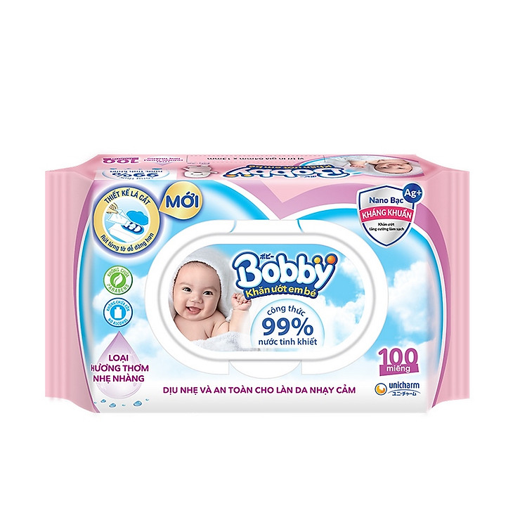 Khăn Ướt Bobby Nano Bạc kháng khuẩn Hương Thơm Nhẹ Nhàng 100 Miếng