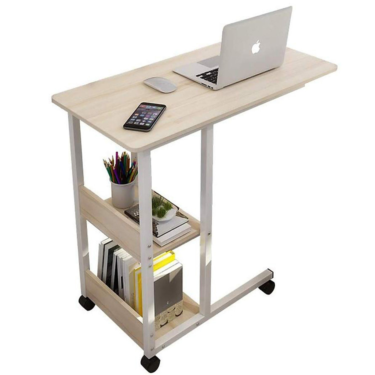 Bàn làm việc di động mini, tiện ích phù hợp mọi không gian, có giá để sách và đồ dùng cá nhân, chân bánh xe, khung sắt tĩnh điện điều chỉnh độ cao NT67, sử dụng đa năng