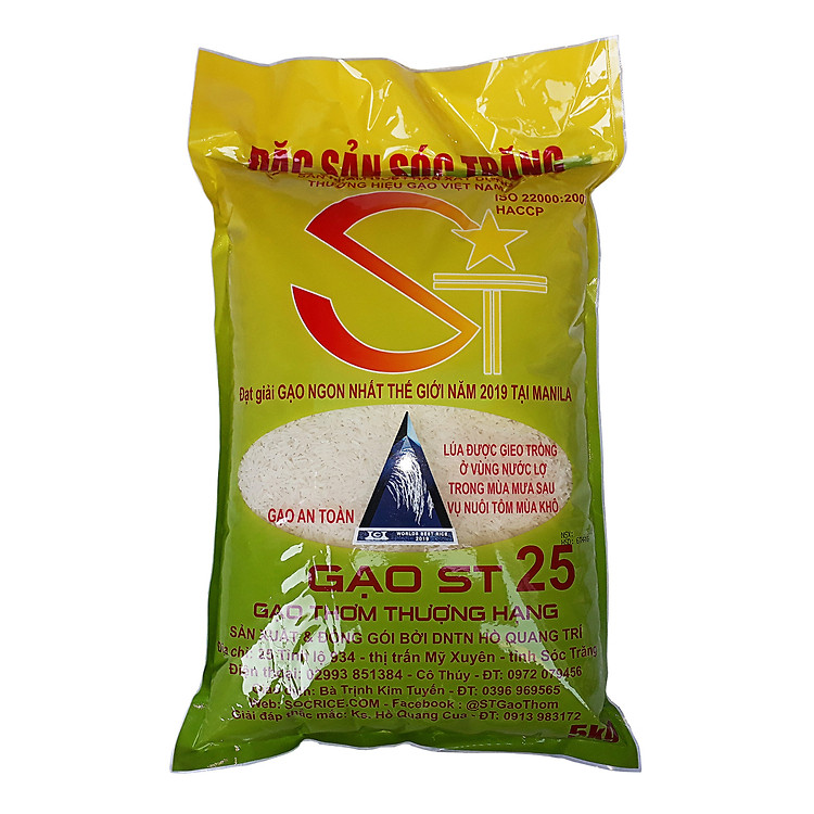 Gạo ST25 Lúa Tôm Túi 5Kg - Cơm mềm dẻo, vị ngọt, thơm