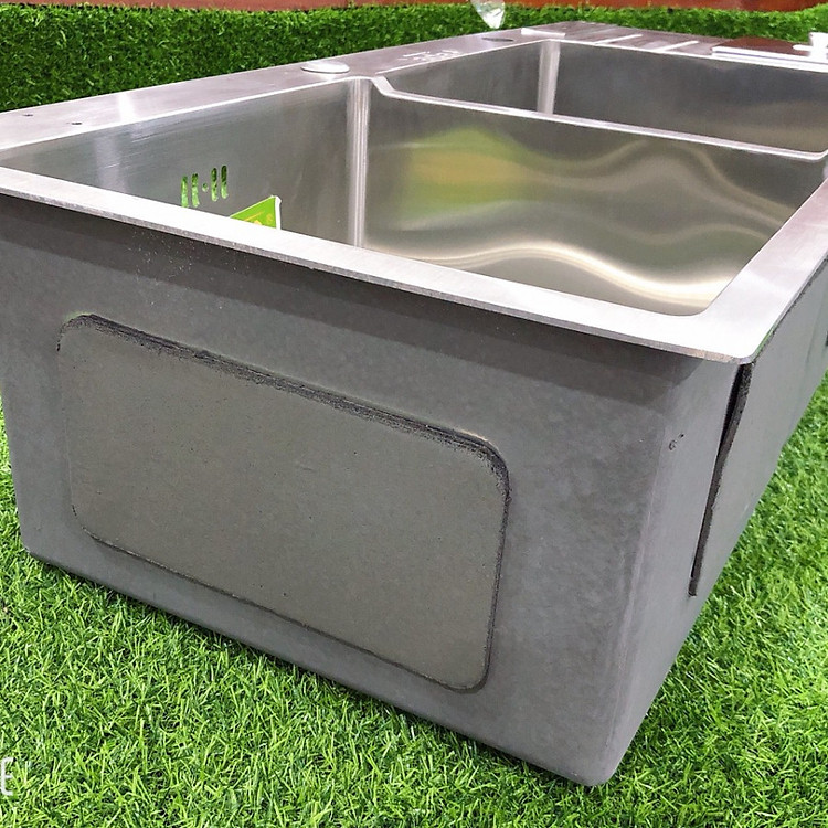 Chậu rửa chén bát 2 hộc inox cao cấp kèm khay đựng, bộ xả