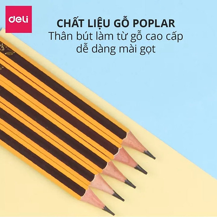 Hộp 12 Bút Chì Gỗ Deli 2B Thân Lục Giác Có Tẩy - Ảnh 5