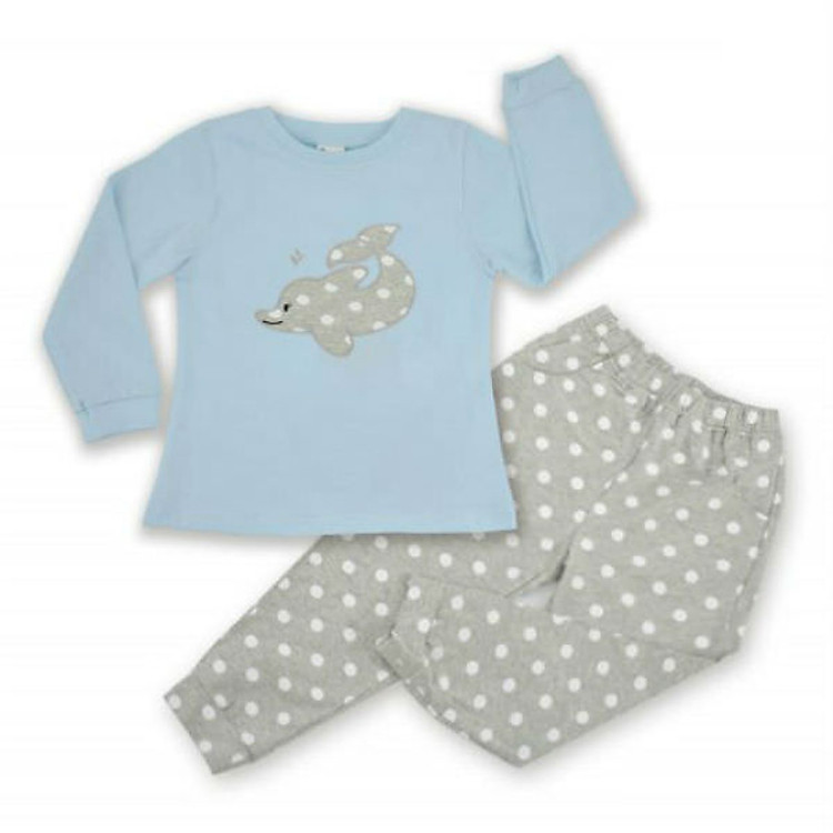 Bộ Thun Bé Gái Thêu Cá Heo Ardilla 01GW2017 - Áo Xanh/Quần Muối Tiêu