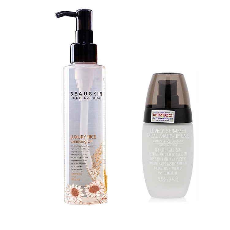 Combo Chăm sóc da mặt Dầu tẩy trang điểm Luxury Rice Cleansing Oil + Kem lót Hàn Quốc Lovely Shimmer Facial Makeup Base