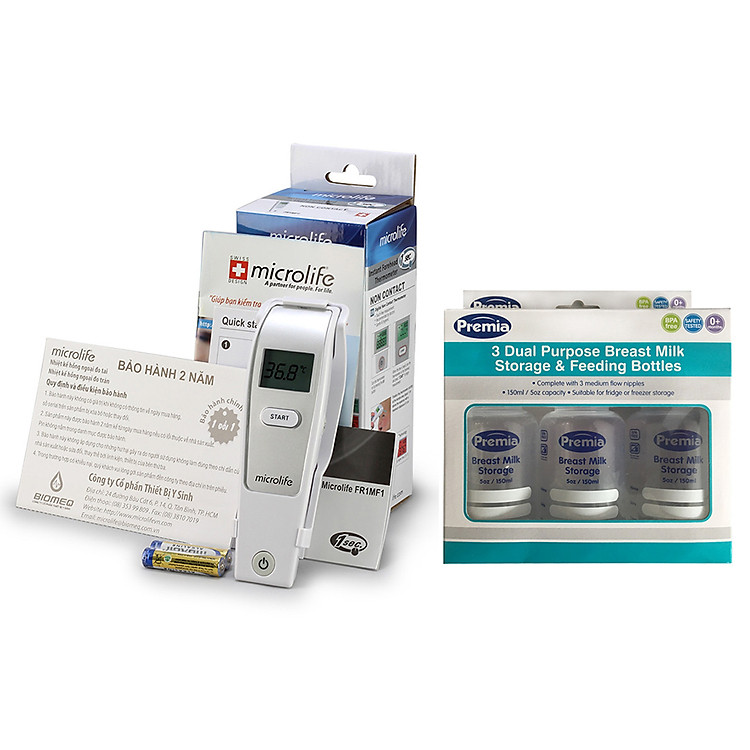 Nhiệt kế hồng ngoại đo trán Microlife FR1MF1 tặng kèm 03 bình trữ sữa Premia