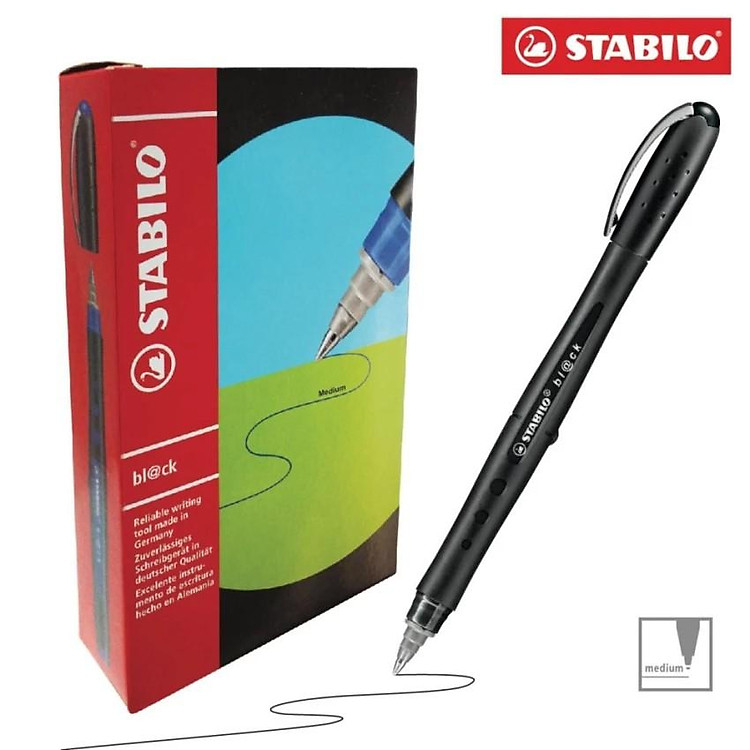Hộp Bút Bi Ký STABILO bl@ck M 1.0mm (10 chiếc) – Đỏ – Đen