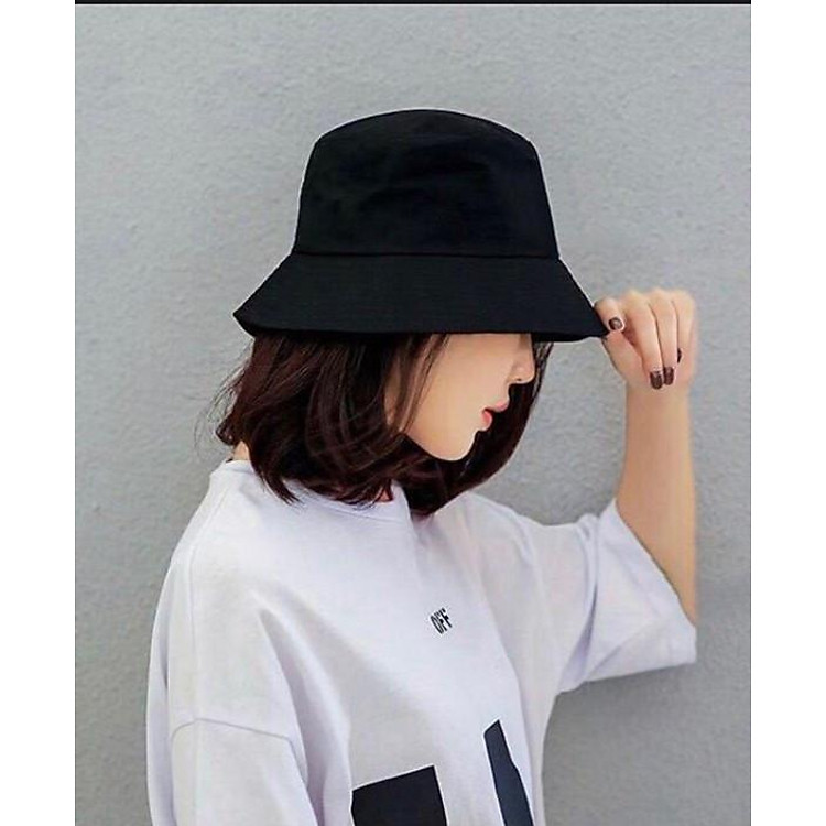 Mũ bucket trơn đen cá tính