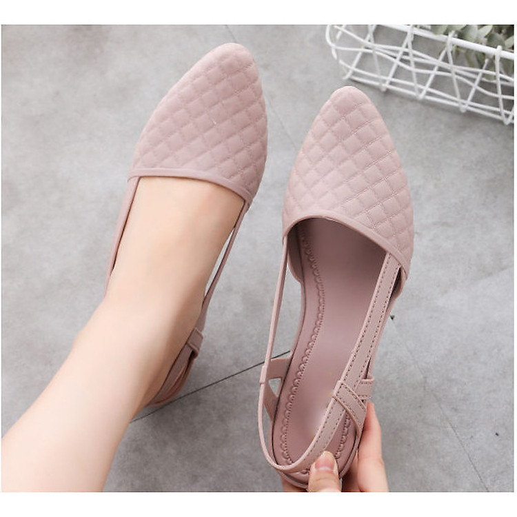 Giầy búp bê hở gót thoáng mát dạo phố, đi biển chịu nước tốt họa tiết ô vuông dễ thương GN18