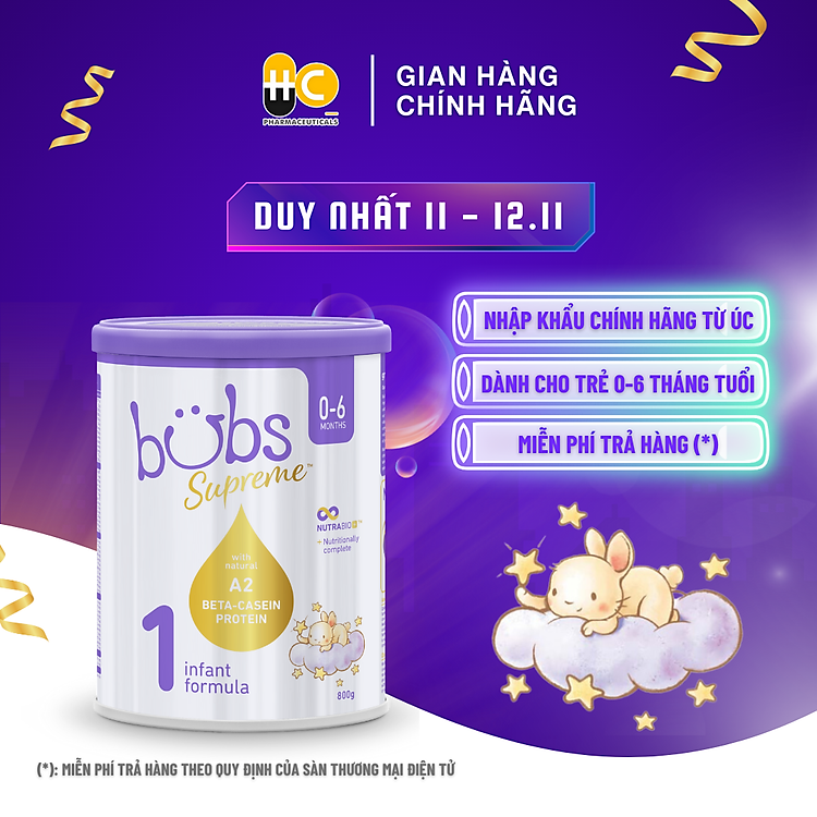 Sản phẩm dinh dưỡng công thức dành cho trẻ từ 0-6 tháng tuổi: Bubs Supreme Infant Formula 1