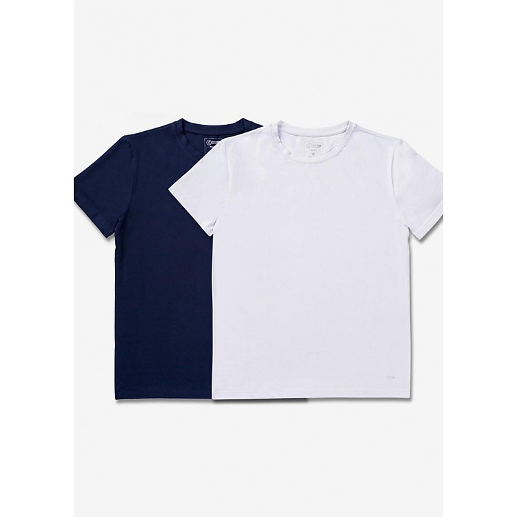 Combo 2 áo phông trắng, xanh navy cổ tròn Coolmate