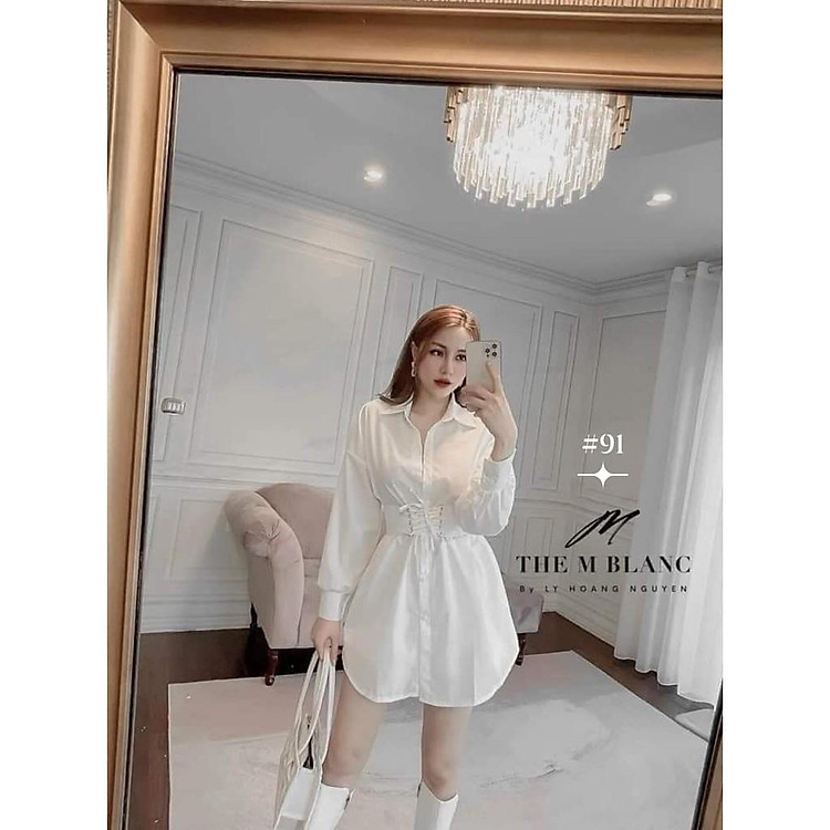 Váy sơ mi kèm đai chiết eo sang chảnh - kèm video ngoài