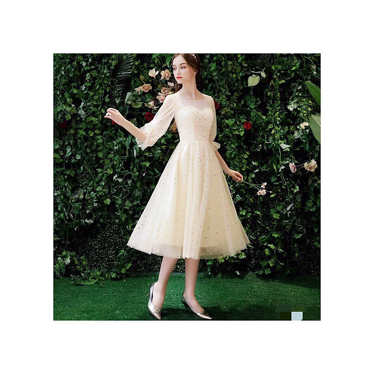 Đầm xòe công chúa tay lửng chất voan mềm