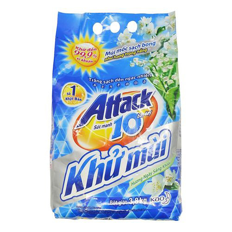 Bột giặt Attack Khử Mùi Hương Ngày Sảng Khoái 3.8kg