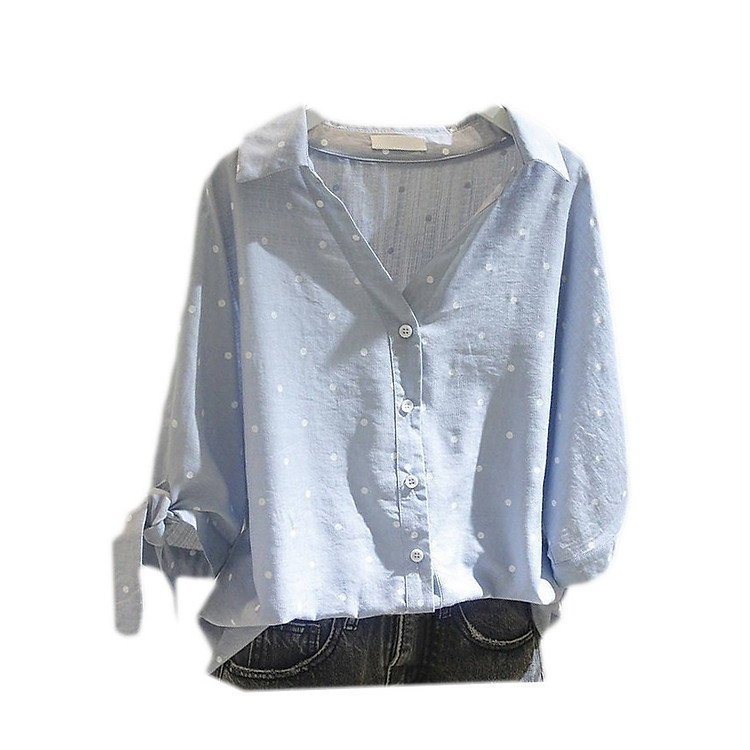 Áo sơ mi nữ form rộng chấm bi tay nơ