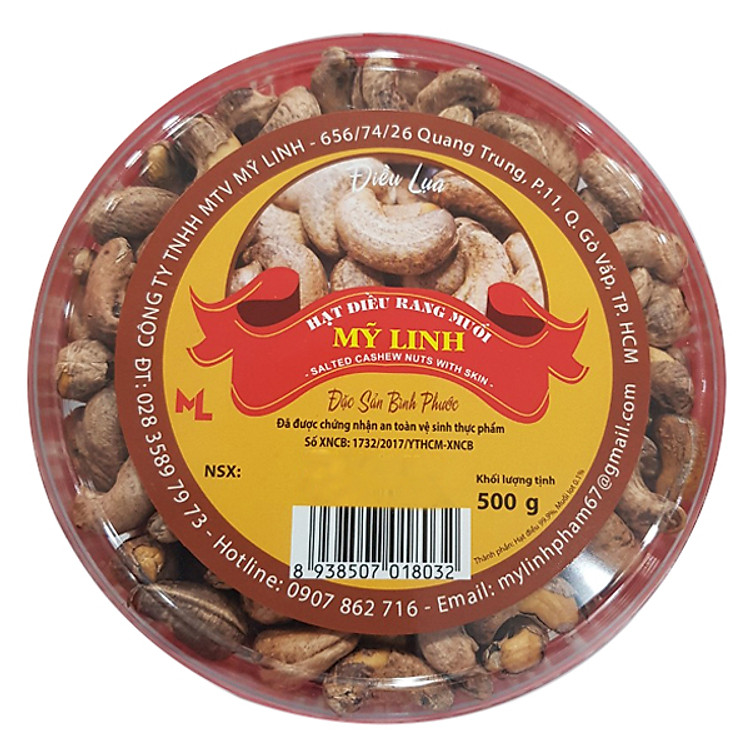 Điều Lụa Rang Muối Mỹ Linh Hộp Tròn (500g)