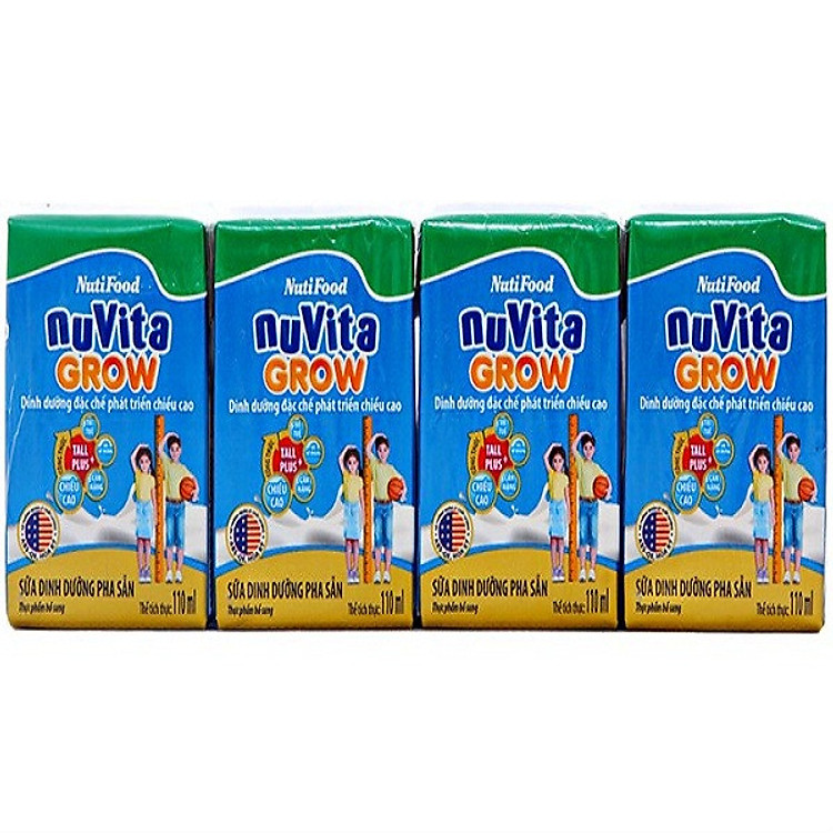 Lốc 4 Hộp Sữa Bột Pha Sẵn NUVITA GROW Hương Vani (110ml)