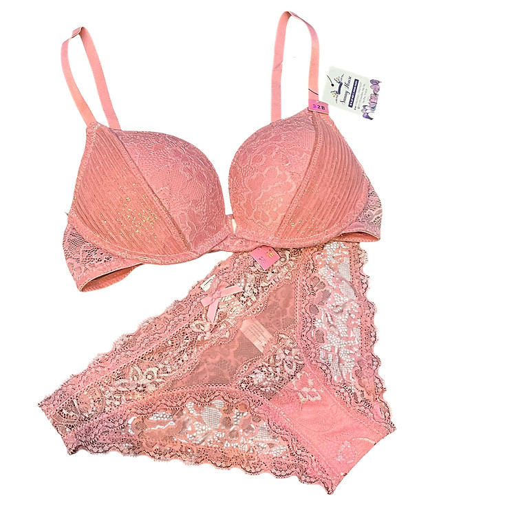 Bộ đồ lót VJ8020 ren hoa mút vừa phối kim tuyến quần ren nửa mông