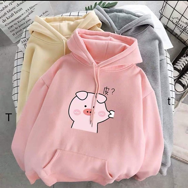 Áo hoodie nữ hình con heo véo má chất liệu bằng nỉ phù hợp cho mùa thu đông thiết kế trẻ trung năng động