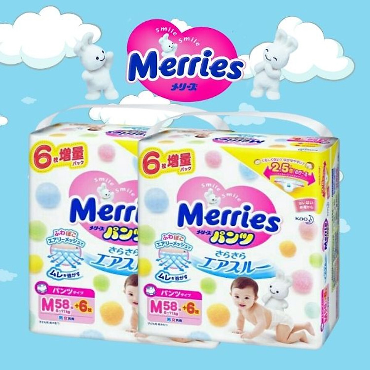 Chọn mua tại Shopee: Combo 2 Bỉm Merries Size M 58+6 mua giá tốt nhất tại Shop Mall