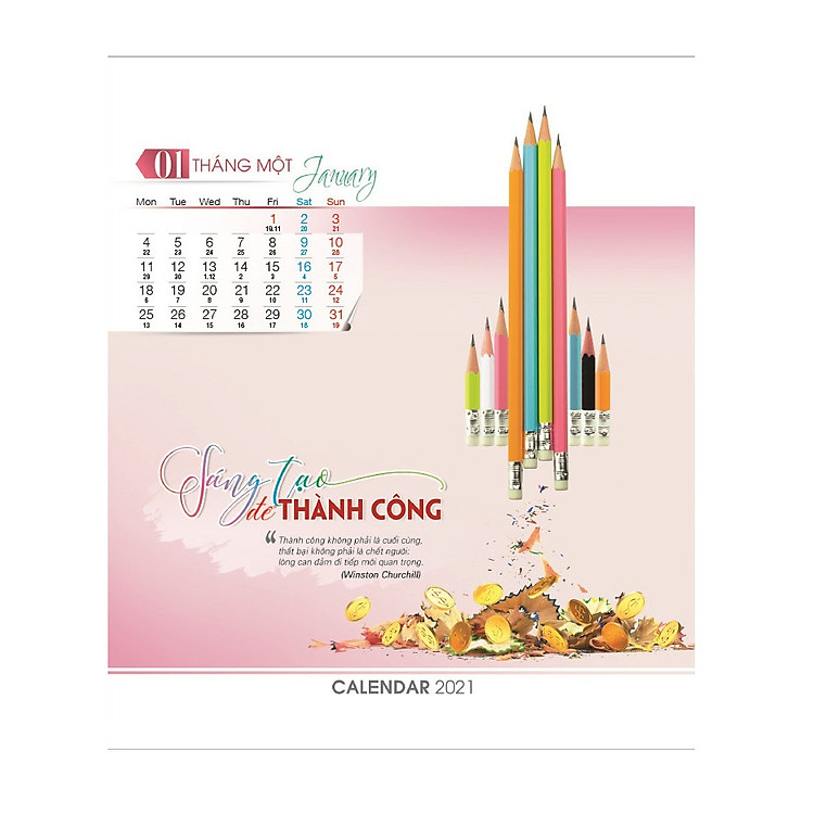 LỊCH BÀN 2021 MS AH.52 - SÁNG TẠO ĐỂ THÀNH CÔNG (Màu ngẫu nhiên)