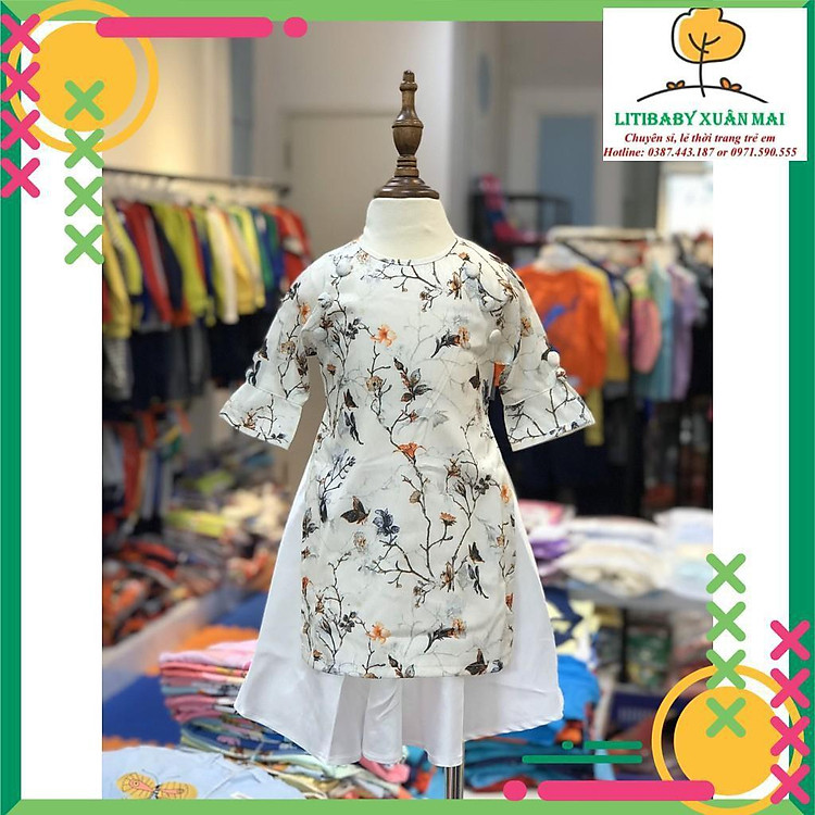 Áo dài lụa bé gái size 2-10T, dành cho bé từ 11kg đến 32 kg ( bao gồm 1 áo dài, 1 chân váy)