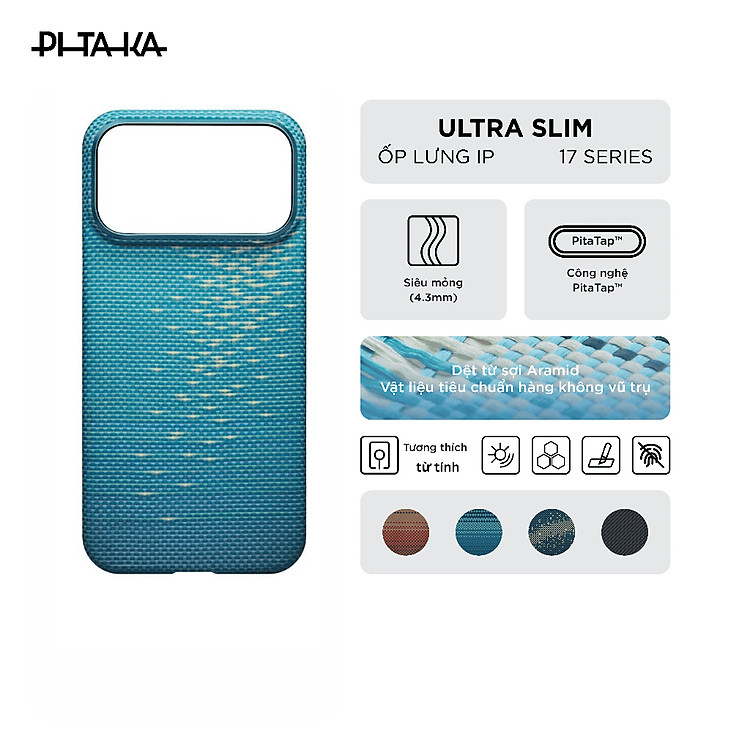 Ốp lưng sợi carbon PITAKA Ultra-Slim Case (PitaTap) cho IP 17 Pro Max / 17 Pro/ 17 Air siêu mỏng nhẹ_ Hàng chính hãng