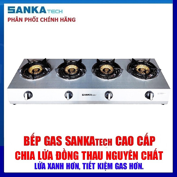 Bếp Gas 4 lò Điếu gang Sen đồng SANKA tech SKT5G - Bếp ga cao cấp Hàng chính hãng