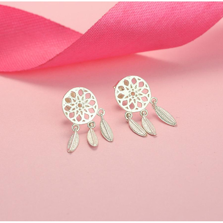 Bông tai bạc nữ - Khuyên tai bạc nữ đẹp hình Dream Catcher cao cấp BTN0090