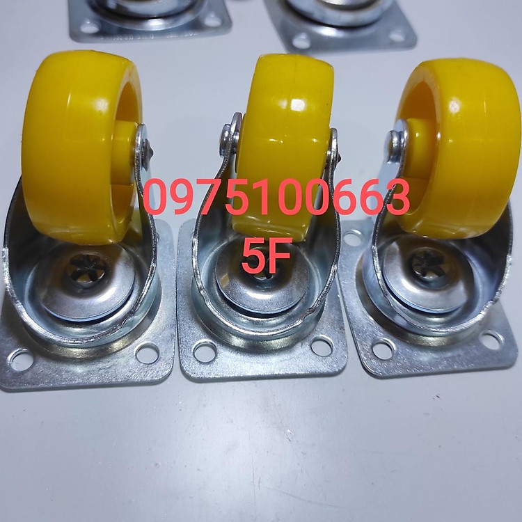 Bánh xe nhựa vàng 5cm có phanh và không phanh- Bánh xe- bánh xe đẩy hàng- bánh xe