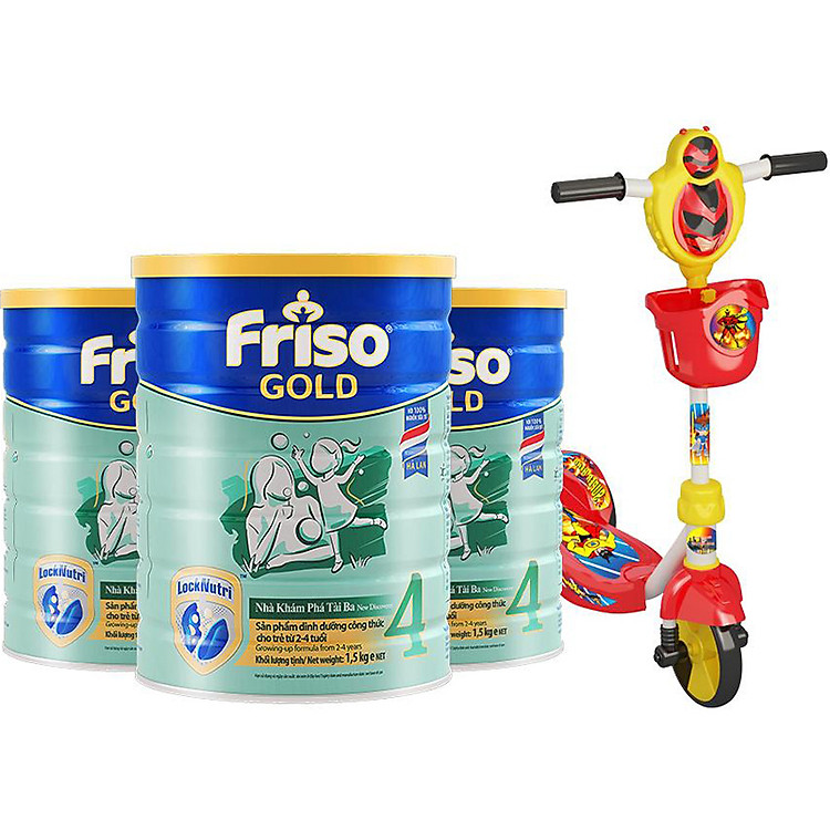 Bộ 3 Lon Sữa Bột Friso Gold 4 Cho Trẻ Từ 2-4 Tuổi 1.5kg + Tặng xe Scooter cho bé (giao màu ngẫu nhiên)