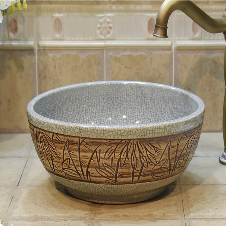 Chậu rửa lavabo LAV0084-họa tiết lá tre mộc mạc thanh lịch