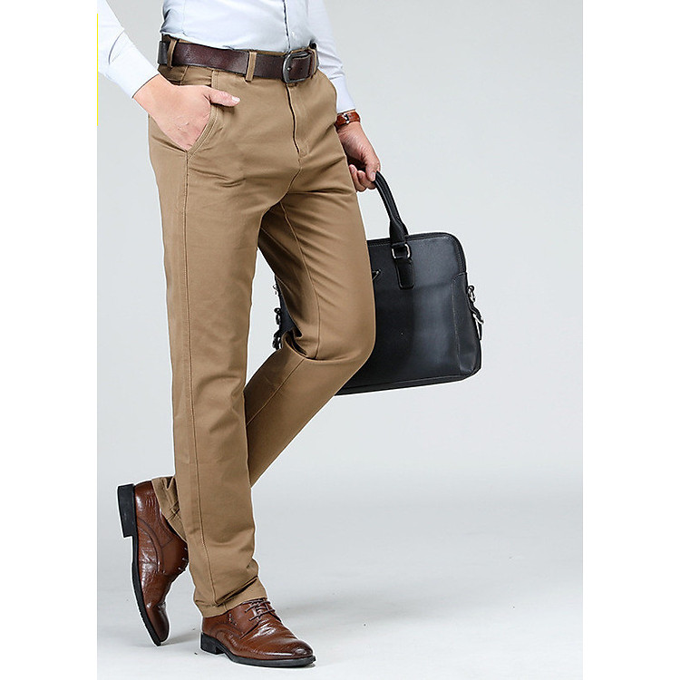 Quần kaki nam trung niên công sở dáng chuẩn bền đẹp Nâu nhạt Xám đen