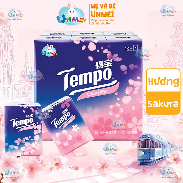 Tempo - Khăn GiấyBỏ túi Tempo Petit Cao Cấp Bạc Hà/Gỗ Táo/Sakura tặng 1 khăn sữa cao cấp thương hiệu Unmei