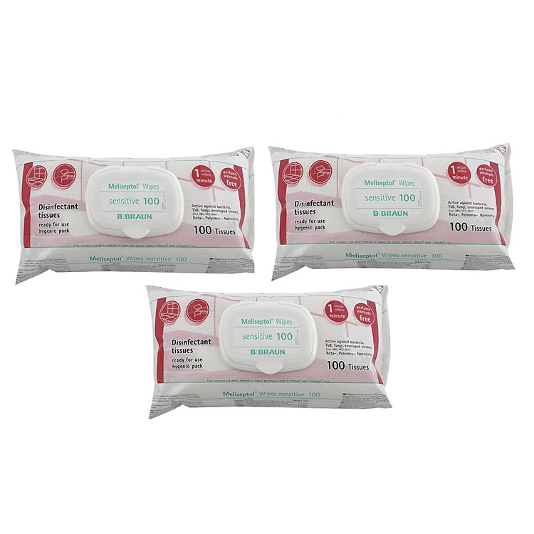 Bộ 3 Khăn lau sát khuẩn bề mặt - Meliseptol Wipes Sensitive