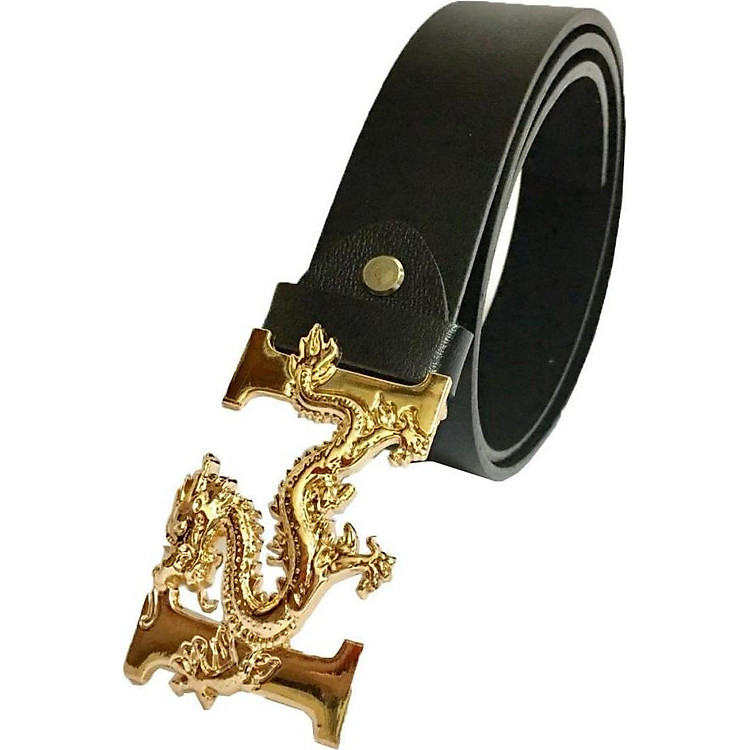 Thắt lưng nam thời trang cao cấp mặt chữ chạm rồng vàng sang trọng HR01 (dây đen)