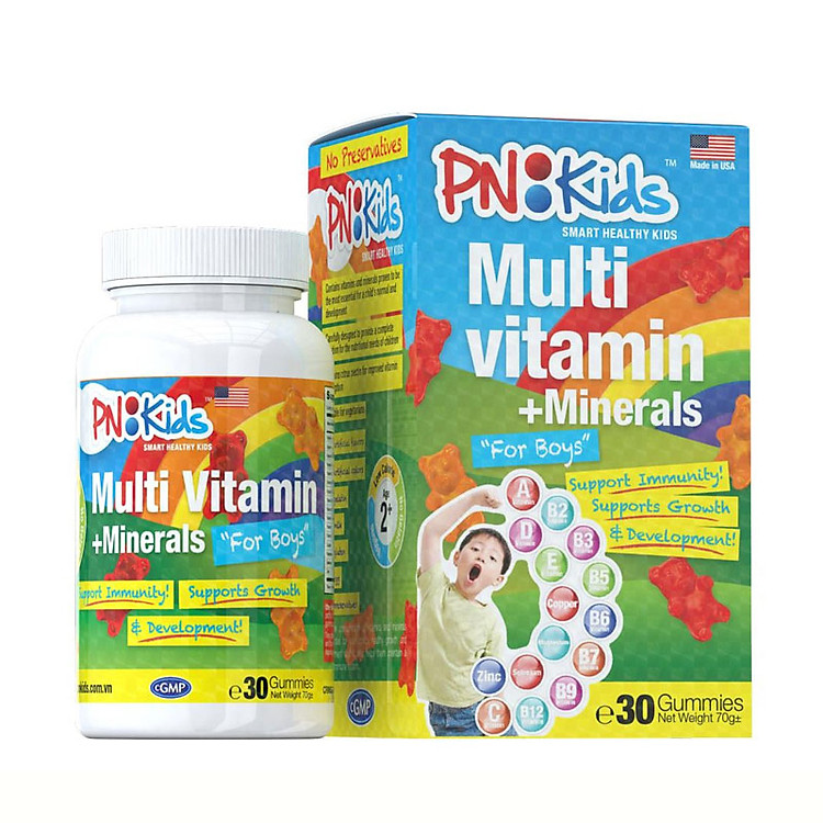 Kẹo gấu gummies PN Kids Multi Vitamins Boys, bổ sung vitamin bé trai (30 viên) KBM01