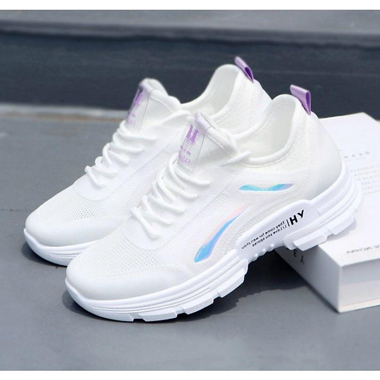 Giày sneaker thể thao nữ đế độn 5cm thời trang hàn quốc (trắng tím) 000041
