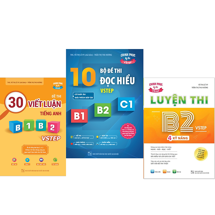 Combo 3 sách luyện thi B2 Vstep: Sách luyện thi B2 Vstep 4 kỹ năng; sách 30 đề thi viết luận tiếng Anh B1, B2 Vstep; sách 10 bộ đề thi Đọc hiểu Vstep – ôn thi chứng chỉ tiếng Anh bậc 4 (bằng B2 tiếng Anh) khung năng lực Ngoại ngữ 6 bậc dành cho Việt Nam