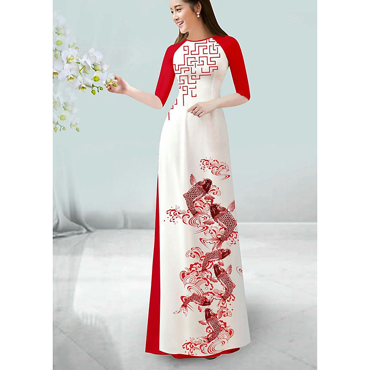 BỘ ÁO DÀI HỌA TIẾT CÁ CAO CẤP ML39