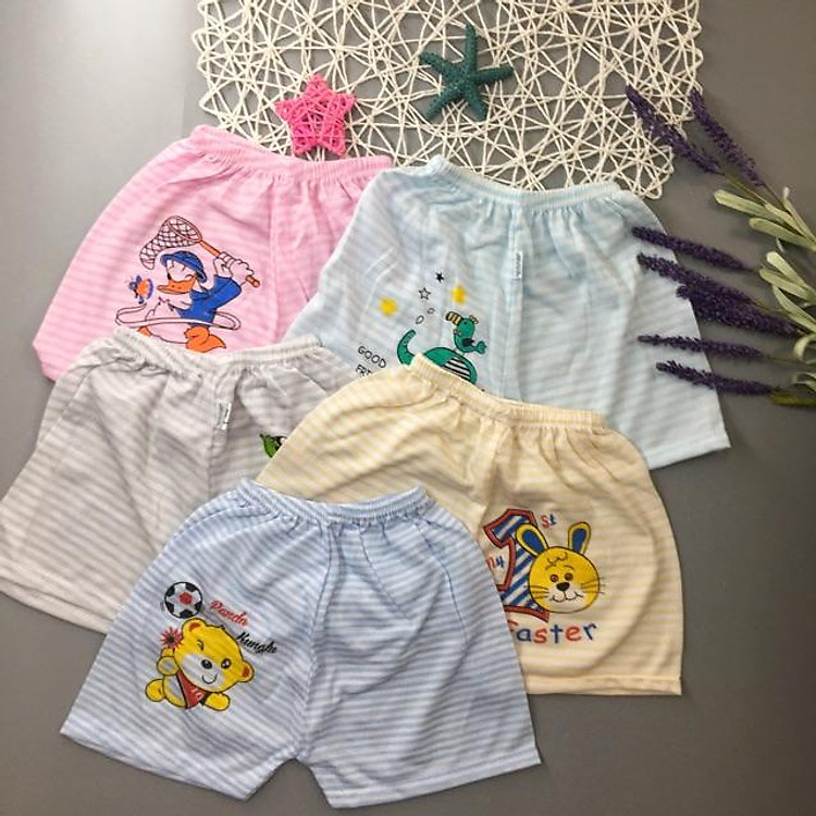 Set 5 quần đùi cotton HỌA TIẾT KẺ đẹp cho bé 3-12kg-Q06